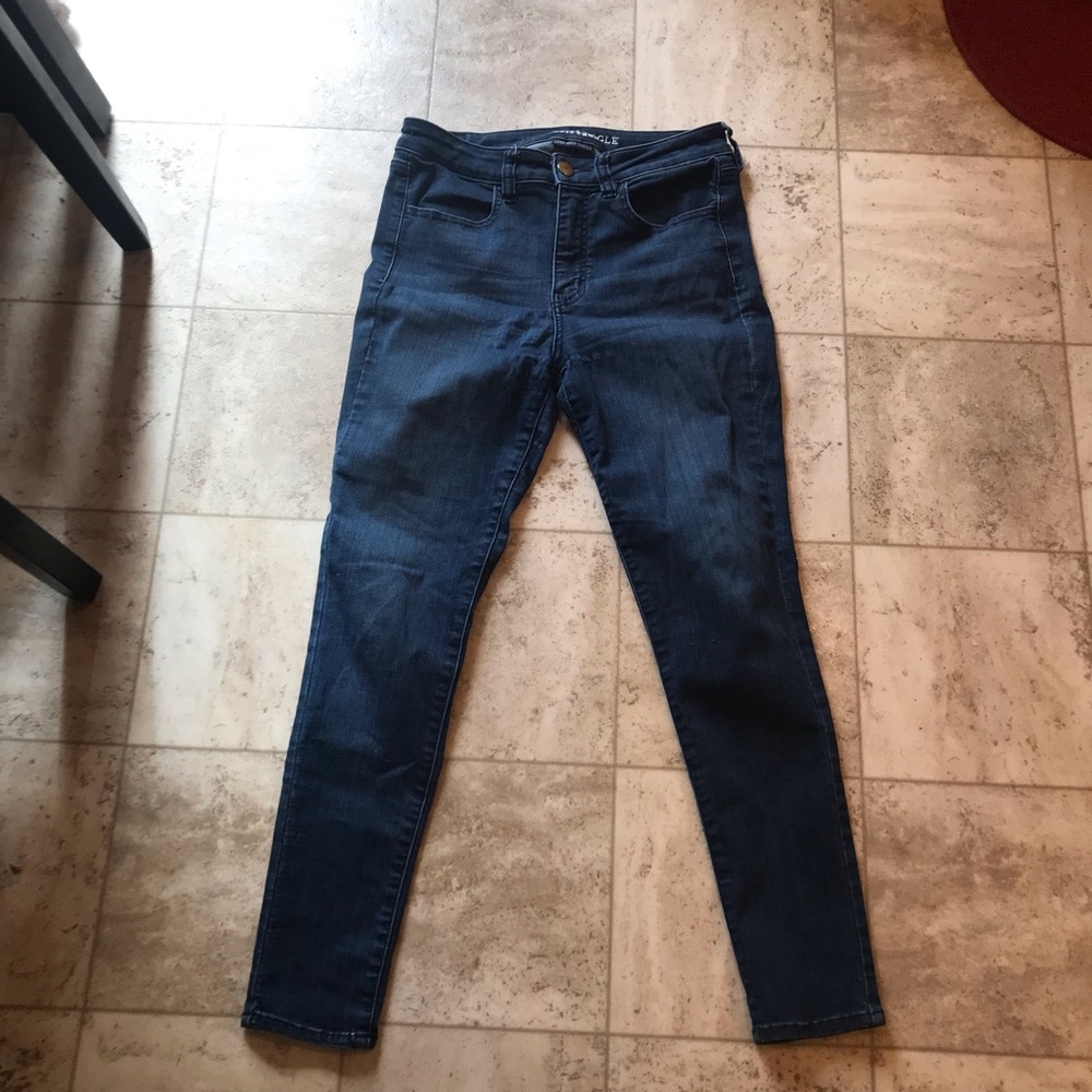 AE High Rise Dark Blue Jeggings 8